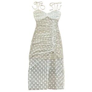 Hello Molly Mermaid Vibin’ White Polka Dot Midi Dress Cocktail Boho 6 Medium